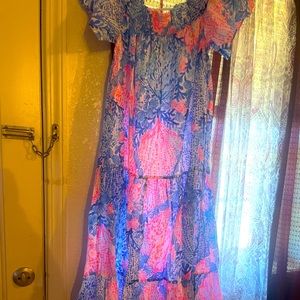 Floral off the shoulder floor length dress